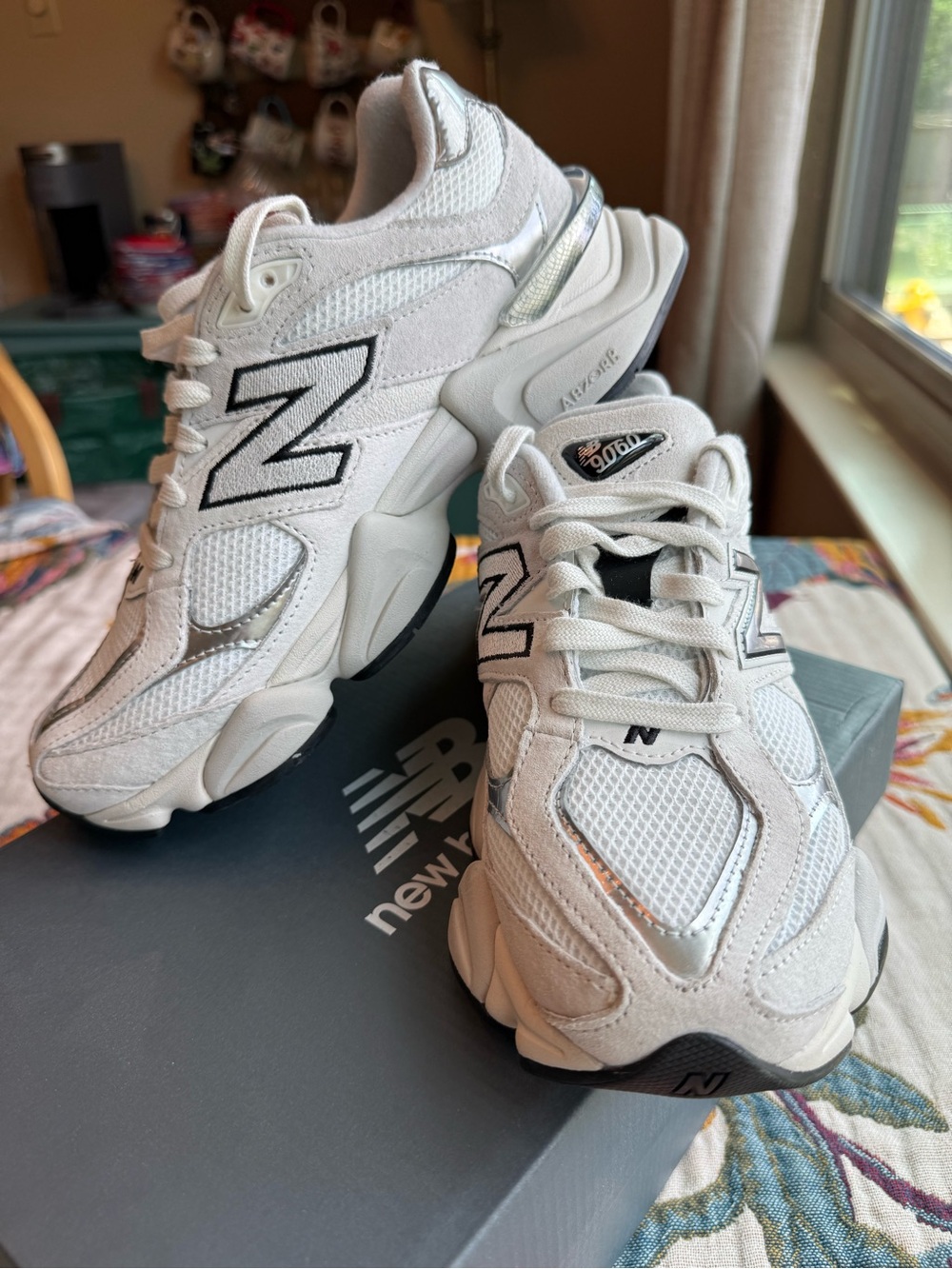 New Balance 9060 White with Silver Accents Sneakers